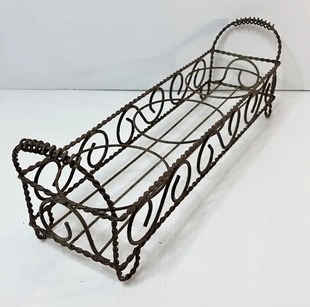 Antique French Metal Wire Table Planter 3 Pot Twisted Curly Iron Stand Holder